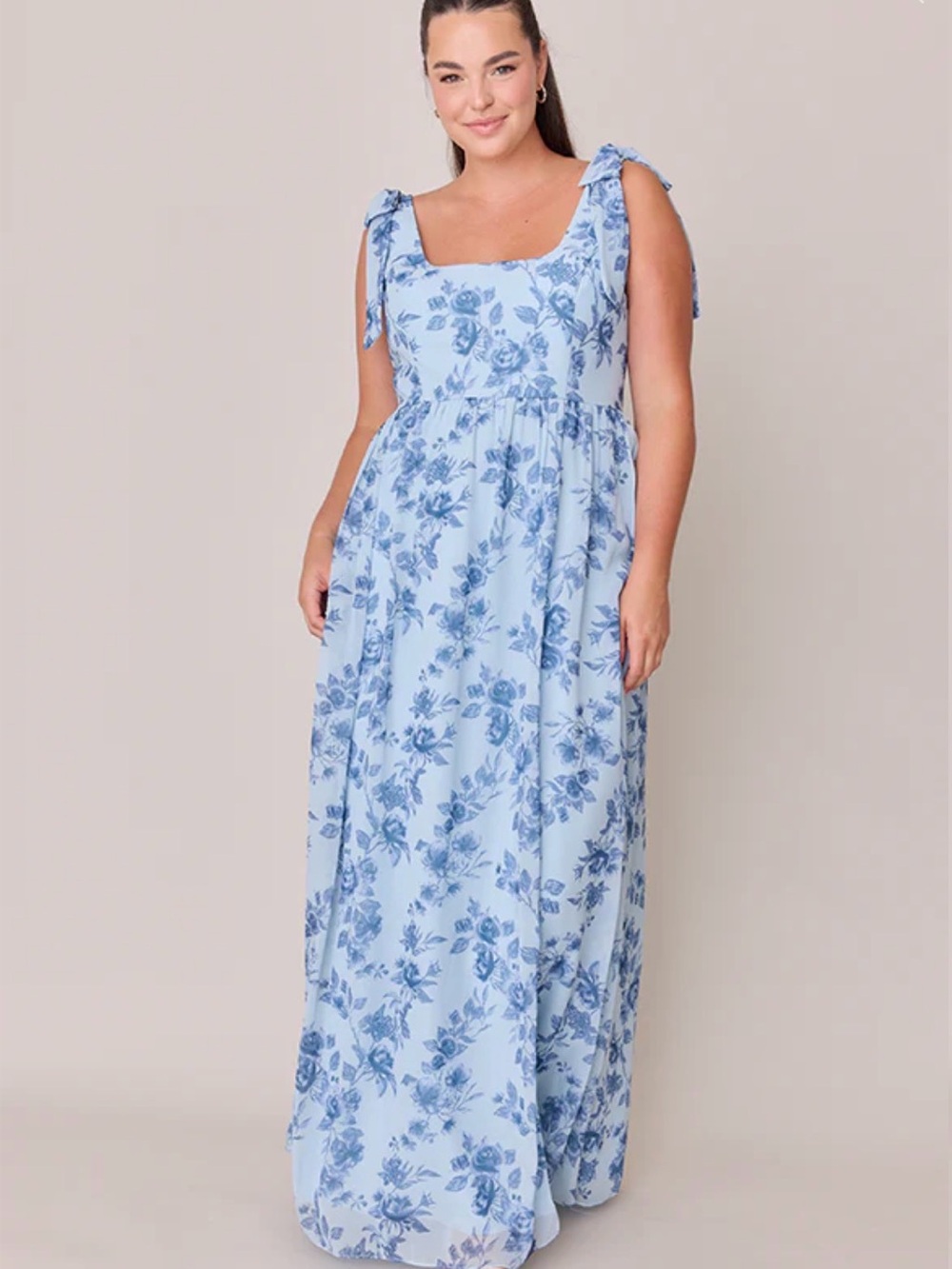 Bowie Chiffon Blue Sky Garden Floral Print Dress